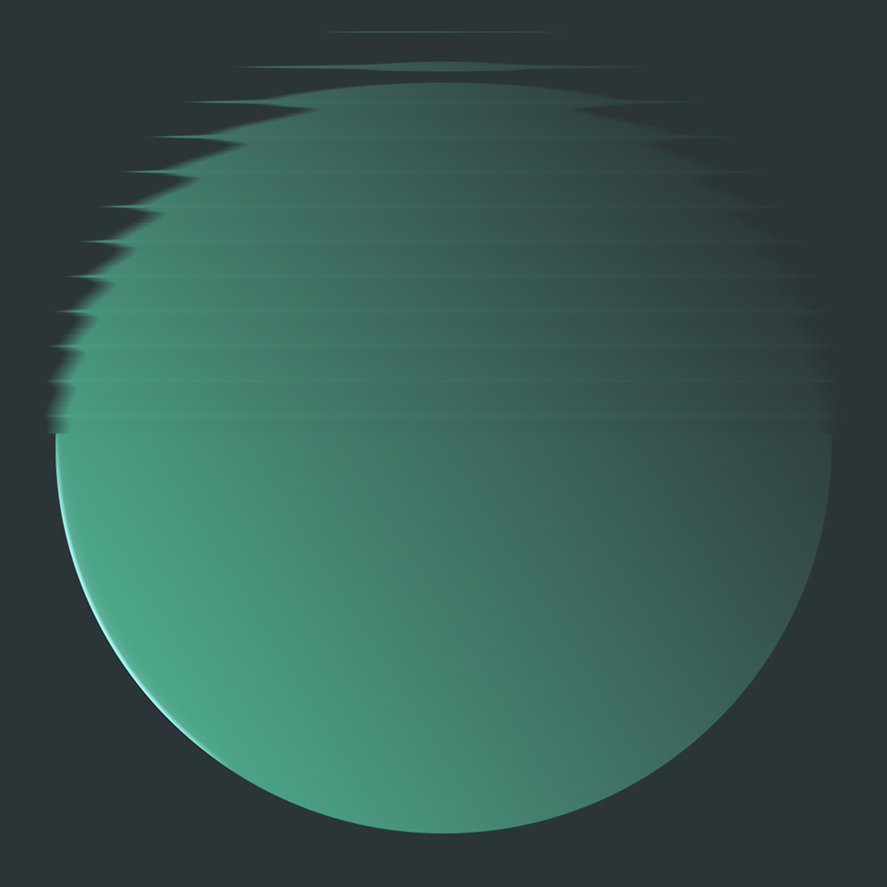 Abstract teal circle transitioning from glitched, fragmented edges at the top into a clear, solid form below